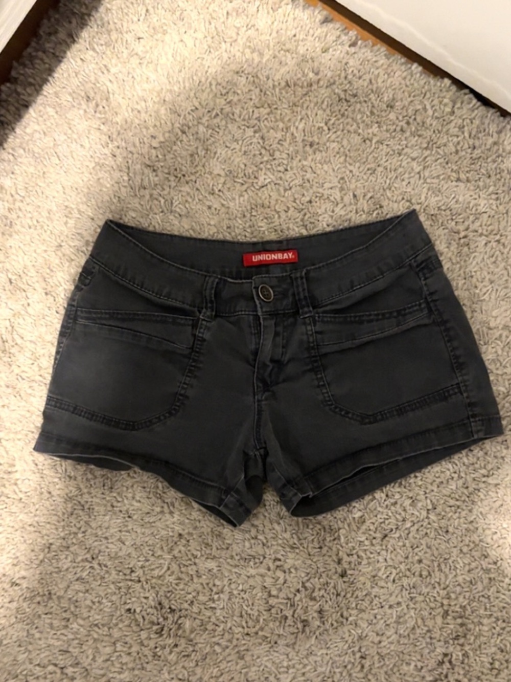 UNIONBAY Grey/Black Low-Rise Stretch Denim Short Shorts